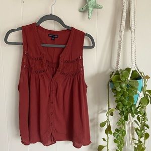 American Eagle Boho Burnt Orange Peasant Top